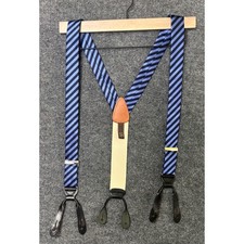 Trafalgar Mens Classic Striped Suspenders Braces Navy Blue/Light Blue Silk