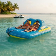 4 Person Towable Tube Boat Water Sport Floating Lounge Raft 510 lb w/Pump  Rope