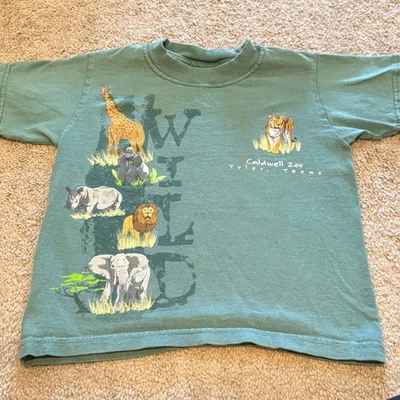Caldwell Zoo Tyler Texas Stephen Joseph Wild Tees T-Shirt Kids 6-8 Green VTG Y2K - Image 1 of 4