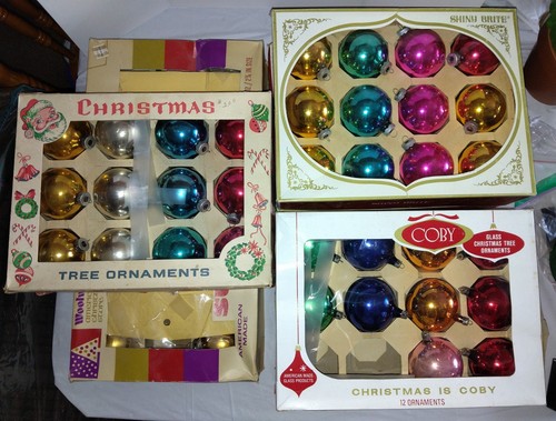 Vtg 6 Box Lot 71 SHINY BRIGHT & COBY Plain Round Christmas Balls Ornaments
