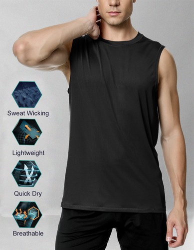 3Pack Men's Sleeveless Shirts Quick Dry Tank Top Workout Fitness Gym Sport Beach - Picture 6 of 9