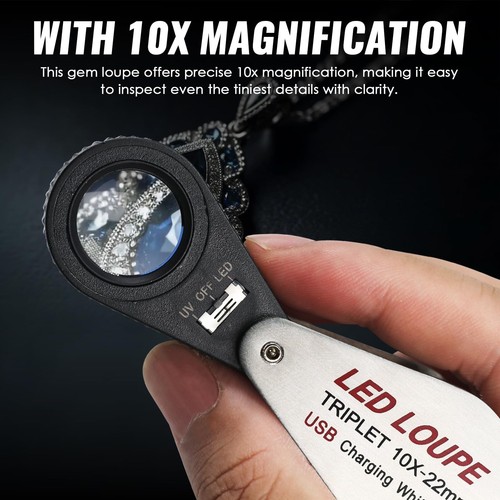 10x Jewelers Loupe with UV & LED Lights, Rechargeable 10x Loupe Magnifier 22m... - Picture 3 of 9