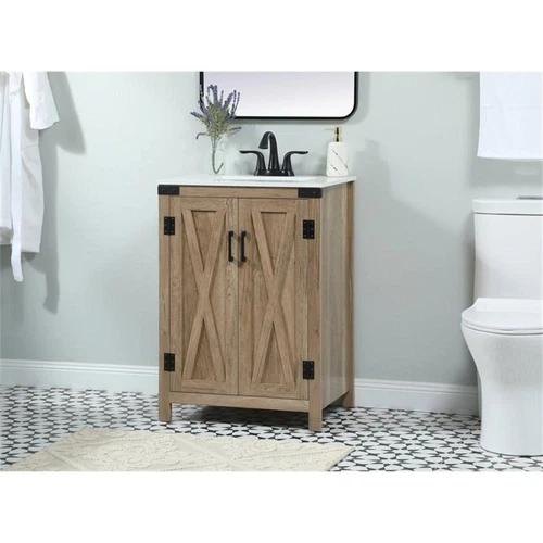 Elegant Decor Grant 24" Aluminum MDF Single Bathroom Vanity in Natural Oak - Picture 2 of 8