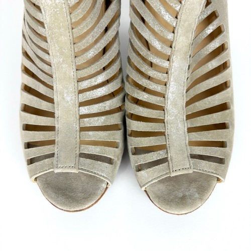 Paul Green Tasha Perforated Suede Leather Peep Toe Pumps Gold Tan Size 8 US - Picture 9 of 10