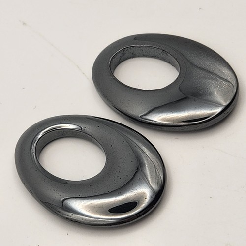 VTG Hematite Gemstone Oval Oblong Disc Earring Charms For Hoops Pendants PAIR
