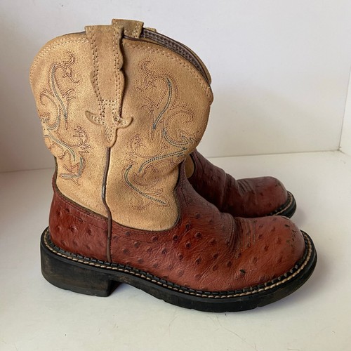 Ariat Fatbaby Cowboystiefel braun Wildleder geprägt Strauß Größe 6B - Bild 1 von 15