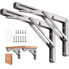 Folding Shelf Brackets 10 inch 2 Pcs - Heavy Duty Stainless Steel DIY Wall Mo...