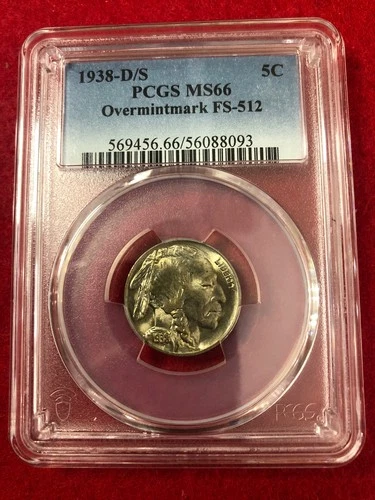 Beautiful 1938-D S Buffalo Nickel **PCGS MS66 D/S OVERMINTMARK FS-512**