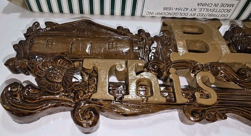 Vtg Bless This House Wall Plaque Hanging Faux Wood Carved Poly Resin - Picture 3 of 23