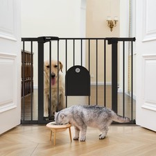 30-43" Baby Gate with Cat Door, Adjustable Metal Pet Door, Auto Close Dog Gat...