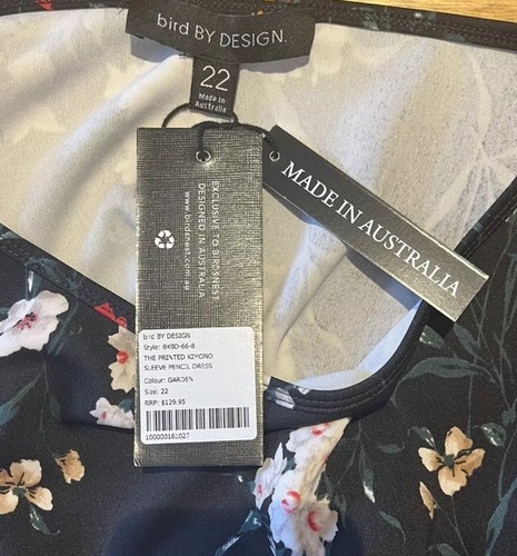 Bird by Design Kimono Sleeve Pencil Dress Size AU 22 Floral & Black BNWT $129 - Picture 9 of 10