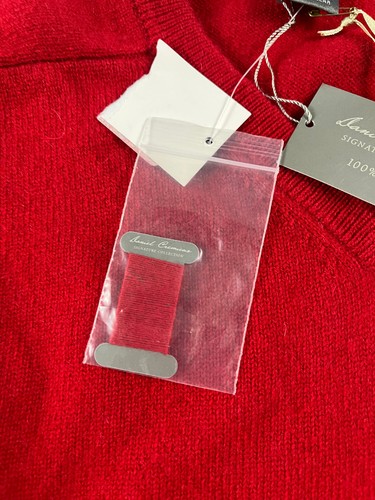 Daniel Cremieux Luxury 100% Cashmere Maglione Uomo XL Pullover Scollo a V Rosso NUOVO CON ETICHETTE - Foto 8 di 12