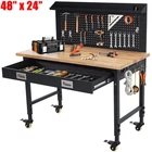 48"x24" Adjustable Height Workbench, Rubberwood Top w/ Pegboard & Drawer 2000LB