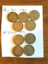 9 AUSTRALIA 1966 + 1971 WAVY BASELINE 20 CENT PIECES