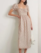 DOEN Sz L Large Gia Dress Puff Sleeve Floral Midi Cotton