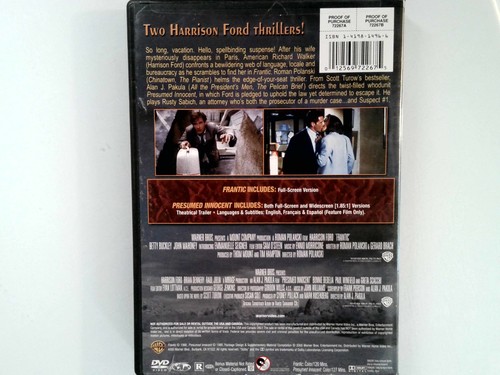Thriller Double Feature Frantic & Presumed Innocent DVD 1988 1990 Warner - Foto 2 di 2