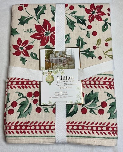 LILLIAN AUGUST TISCHDECKE FRANZÖSISCHES LANDHAUS ROT GRÜN 60 X 120 100 % BAUMWOLLE NEU IN VERPACKUNG - Bild 1 von 3