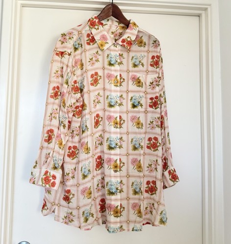 Spell & The Gypsy Shirt Blouse Dress Size M Duster Flora Floral Tile Pastel - Picture 6 of 21