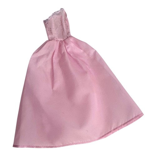 Genuino Barbie Rosa Vestido Sin Tirantes Diagonal Brillante Corpiño Satinado Falda De Colección - Imagen 4 de 4