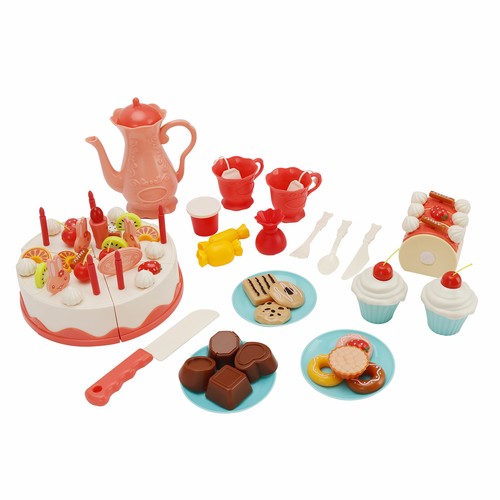 🚀82 Pieces Birthday Cake Toy Play Food Set Plastic Kitchen Cutting Pretend Toys - Picture 2 of 11