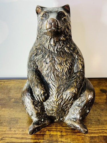 Vintage Messing Bronze Bär sitzend Buchstütze Statue Antik Sammlerstück
