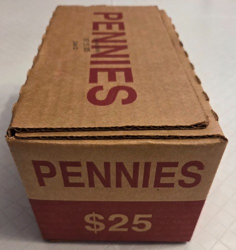 One SEALED/UN-OPENED Bank BOX of Pennies; 50 Bank-Wrapped ROLLS, 2,500 pennies - Picture 10 of 10