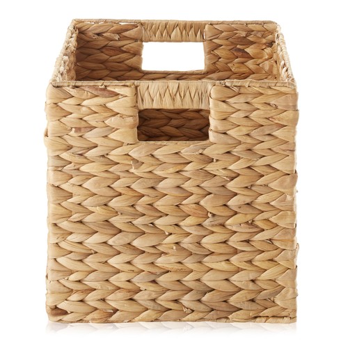 Set of 6 Hyacinth Storage Cubes, 10.5" Wicker Basket Bins for Shelves, Natural - Picture 4 of 7