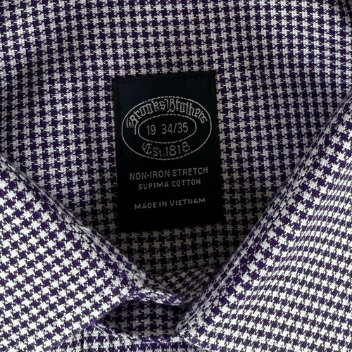 Brooks Brothers Men’s 19 34/35 Purple Houndstooth Long Sleeve Button Up Shirt - Picture 4 of 4