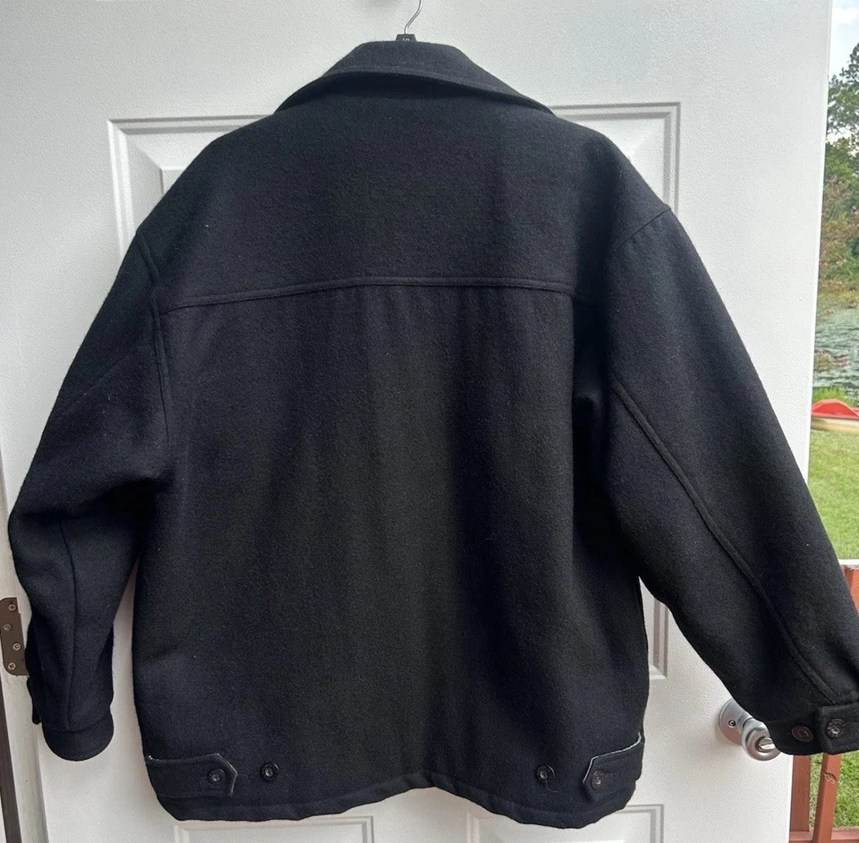 Chaqueta grande Koman Sport de lana negra para hombre forro acolchado con cremallera vintage  Foto 2 de 4