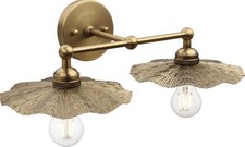 Wall Light Fixture 2-Lights, Antique Brass Flower Shade Metal Wall Sconce