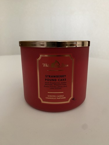 Bath & Body Works White Barn Strawberry Pound Cake Scent 3 Wick Candle