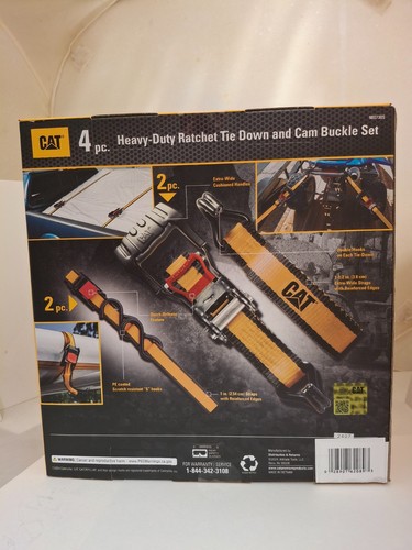 RATCHET TIE DOWN &CAM BUCKLE SET "CAT" 4pc. HEAVY DUTY 2-16' Tie Dwn & 2-12' CAM - Picture 2 of 6