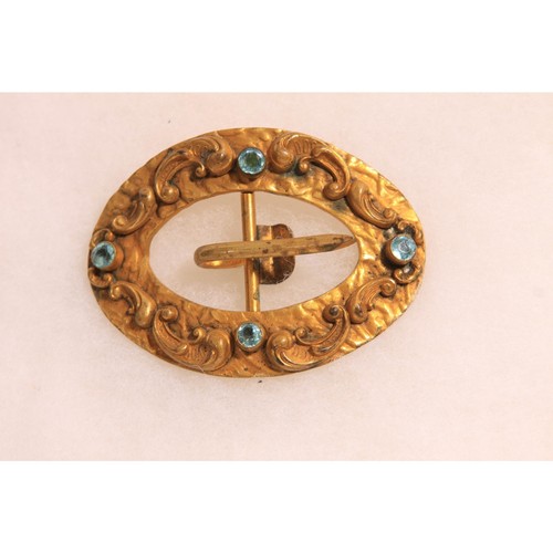 Antique 1900s Edwardian Gold Tone Metal and Blue Stone Art Nouveau Belt Buckle - Picture 4 of 10