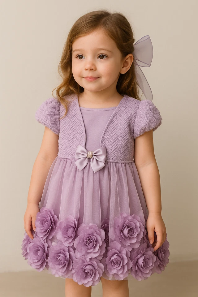 Vestido de desfile lavanda vestido de fiesta con lazo pinza para el pelo - talla 3T flor tul falda Foto 2 de 4