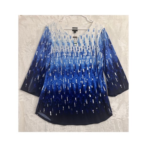 NWT JM Collection Blue Silver White Tunic Top L Office Career
