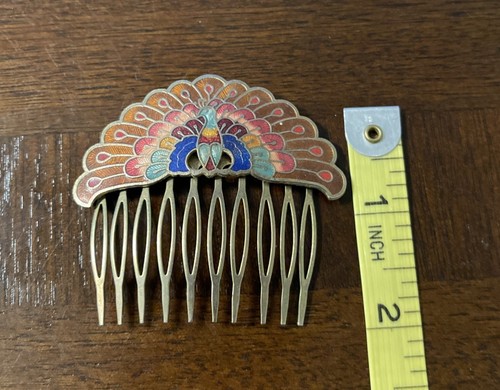 Vtg Cloisonné Peacock Hair Combs Gold Tone Metal Hair Accessory Free Shipping - Picture 6 of 6
