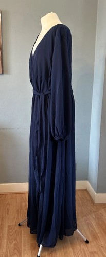 Shein Curve Navy Blue Evening Dress Size 4XL Lined/ Belted / Long Sheer Sleeves - Picture 2 of 7