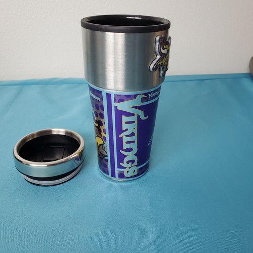 Minessota Vikings NFL Coffee Mug Travel Tumbler Cup Metallic Logo w/ Emblem - Picture 3 of 8