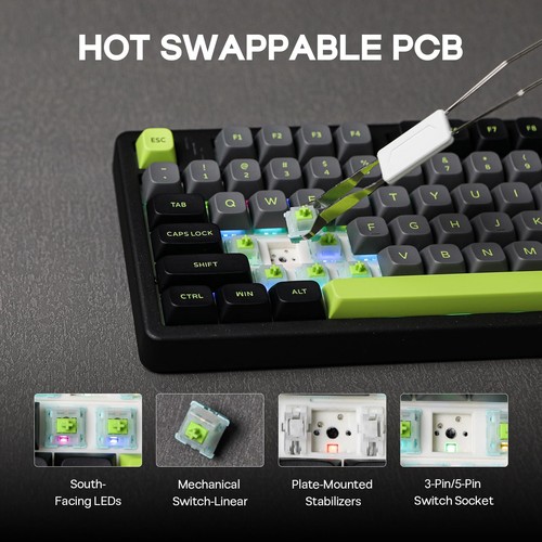 Teclado inalámbrico para juegos Blade101 de aluminio, BT5.0/2.4GHz/USB-C intercambiable en caliente... - Imagen 4 de 7