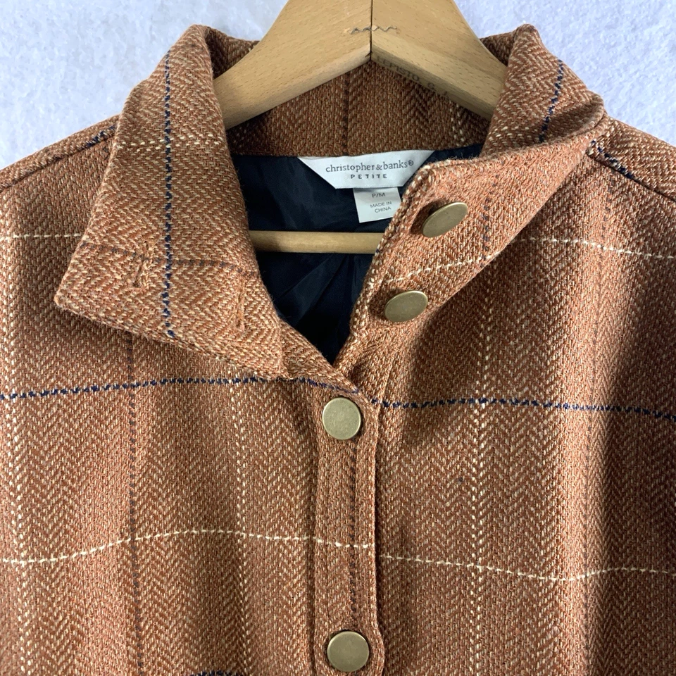 Chaqueta con botones de tweed a cuadros para mujer talla M pequeña naranja óxido campo cabaña cuadrada Foto 2 de 4