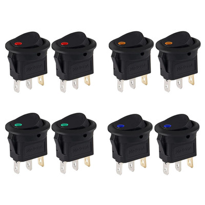 12V 3-Pin 20A LED Wippschalter Auto Kippschalter 4 Farben Rund Autolicht 8 Stück