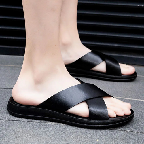 FUQIAO Sommer Sandalen Herren Leder Classic Roman Open-Toed Slipper Outdoor Strand - Bild 6 von 30