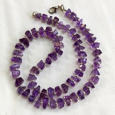 Natural Amethyst Gems 6 to 10 mm Size Faceted Nugget Shape Beads 16" Necklace