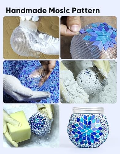 Mosaic Solar Lights Outdoor 6 Pack, Solar Hanging Lanterns Christmas Blue - Picture 3 of 7