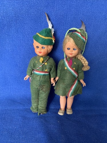 Coppia bambole in celluloide Esercito Alpini anni ‘60 da collezione