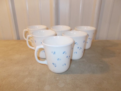 6 VINTAGE Corning Ware Corelle Coffee Cups Mugs Provincial Blue Floral