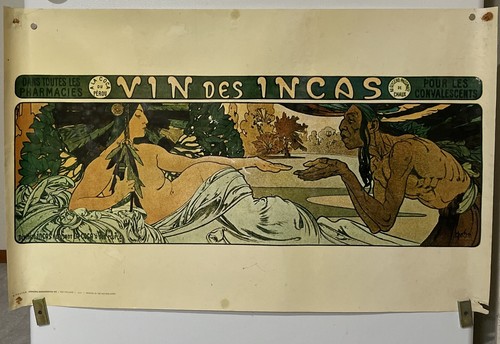Alphonse Mucha "Vin Des Incas” Wine Of The Incas Vintage 70’s Poster Coca Peru