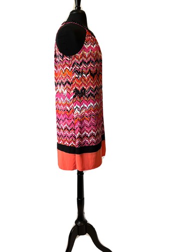MSK Short Halter Sundress, Multi-Color Chevron Pattern, Keyhole, Fun Necklace, M - Picture 3 of 10