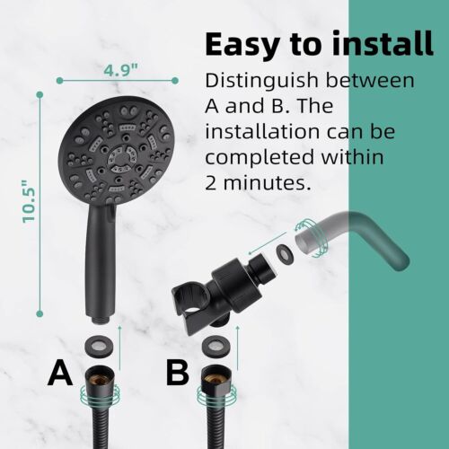 8 Functions Shower Head with handheld,with Hose Adjustable Bracket (Matte Black) - Picture 9 of 9