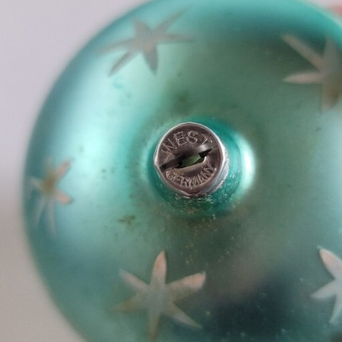 Christmas Ornament Green Ball Stars W Germany Large Vintage Glitter Holiday - Picture 6 of 11